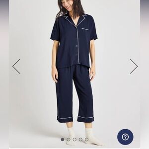 Navy Blazer Notch Top & Crop Pant PJ Set